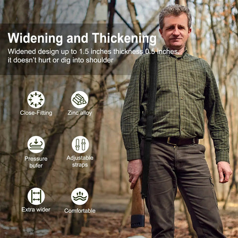 Man outdoors wearing Two Point Paracord Rifle Sling With Swivels, non slip gun strap, showcasing features like widening and comfort.
