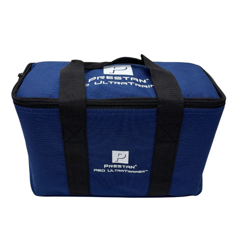 Premium AED Simulator Kit Four Pack Heavy Duty Defibrillator Practice Devices Legit Emergency Drill Training Gear Straight Up Classroom Ready With Quick Setup For Real Lifesaving Skills, blue carrying case with logo.
