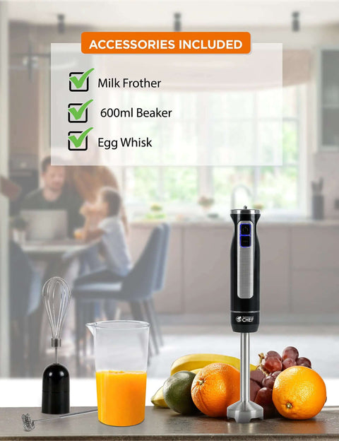 Dope Performance 500 Watt Immersion Hand Blender With Detachable Stainless Steel Shaft, milk frother, 600ml beaker, egg whisk, kitchen setup.