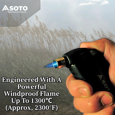 Compact Windproof Butane Torch Lighter Refillable Pocket Flame Tool For Camping Hiking Grilling And DIY Projects Adjustable Flame Durable Portable For Outdoor Adventures On The Go shown igniting in hand.