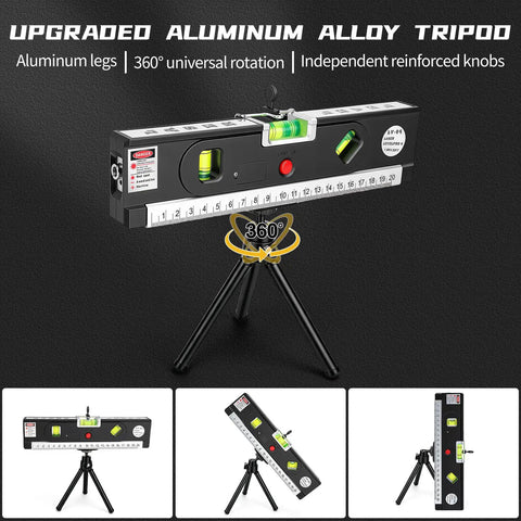 4 In 1 Laser Level With 3 LED Modes Magnetic Torpedo Vials Tripod And 100 Ft Point 30 Ft Line Beam For Framing Tiling And Hanging Projects Pro Grade DIY Tool Built For Fast Accurate Layout, aluminum tripod