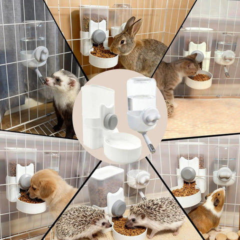 Premium Gravity Feeder And Water Dispenser Set Keeps Your Fur Babies Fed And Hydrated automatic feeder and water bowl for small pets.