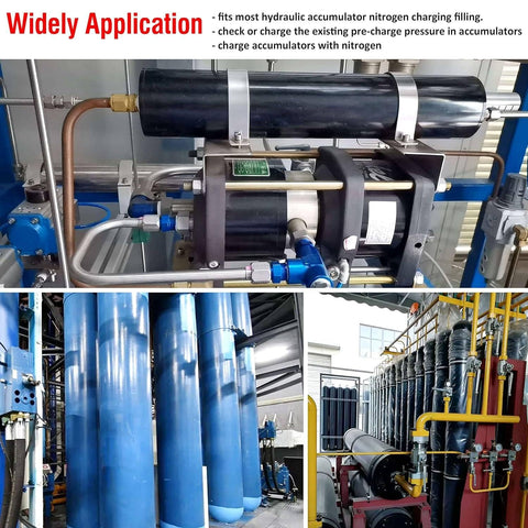 All In One Pro Grade Hydraulic Nitrogen Accumulator Charge Kit With Gas Pressure Test Gauges 7 Couplings Hose Assembly And Gas Hose For 1500 PSI 4000 PSI And 6000 PSI Hydraulic Systems