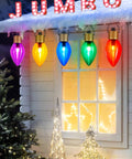 Two Pack Jumbo C9 Christmas Pathway Lights For Outdoor Decor, 17 Feet Total With Ten Multicolor LED Bulbs, Stakes Included