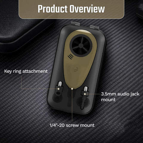 Handheld Wind Meter With Bluetooth App Connectivity For Precision Shooting And Air Flow Measurement A Wireless Outdoor Digital Anemometer With key ring attachment and mounts