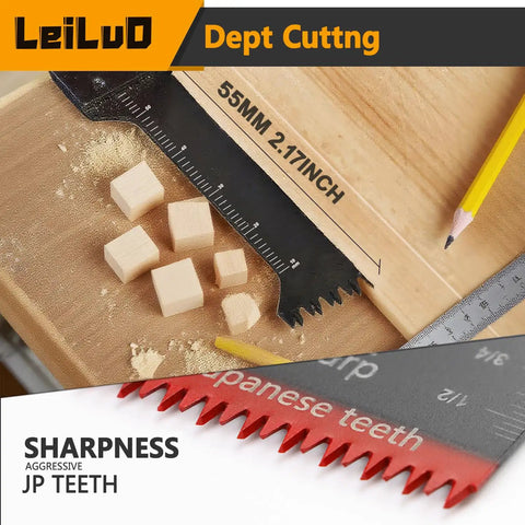 33 Piece Oscillating Tool Blades Set Hella Versatile Multi Tool Kit For Wood And Metal Bi Metal And Titanium Pro Contractor Gear shows depth cutting blade with measurement.