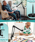 Elderly man using 10X Real Glass Magnifying Glass With Light And Stand for reading; artist using it for painting detail.