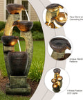 40 Inch Tall Outdoor Water Fountain With 4 Tier Crocks And LED Lights, Premium Resin And Fiberglass Construction, in garden setting