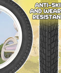 Close-up of Two Pack 18 Inch Kid Bike Tires 18 X 2.125 with Inner Tubes showing smooth tread and anti-skid feature.