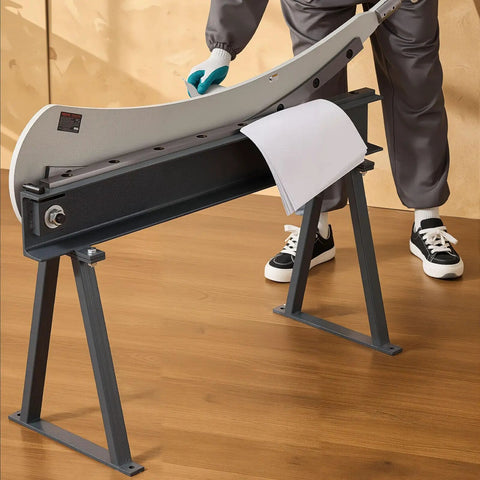 Beefy 39 Inch Bed Width Manual Guillotine Shear For Metal Sheets Benchtop Cutter With Stand in workshop setting