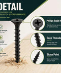 Drywall Screws Assortment Kit 1100 Pieces With Thirteen Sizes Size Six And Size Eight Black Phillips Wood Screws In Two And Three Quarter Inches Two Inches One And One Half Inches One And One Quarter Inches One Inch Three Quarter Inch Five Eighths Inch, black Phillips bugle head