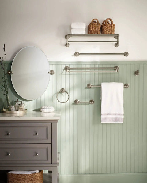 Bathroom with Single Post Hand Towel Ring For Bathroom In Spot Resist Brushed Nickel Finish No Fuss Easy Install Sage Style.