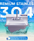 Stainless Steel Wall Mount Hand Sink for Commercial Kitchens and Laundries, 12 By 10 Inch Basin with 5.5 Inch Depth, Premium 304 Stainless