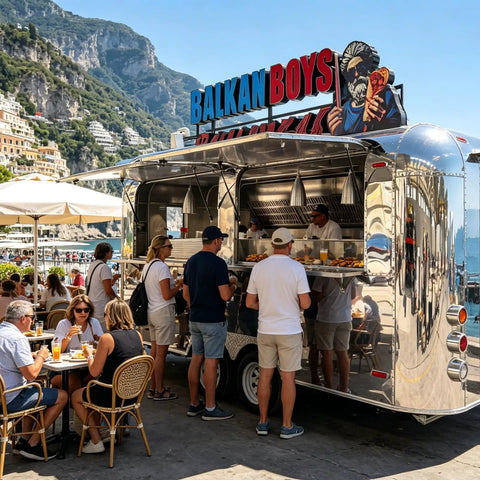 Kickass 10 Foot Stainless Steel Food Trailer Rocking A Slick Mirror Exterior And Completely Loaded Mobile Catering Kitchen in use.