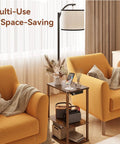 Floor Lamp With Table And USB Charging Station End Table With Shelves Dope Modern Design in cozy living room setup