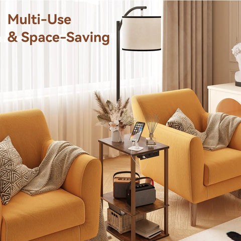 Floor Lamp With Table And USB Charging Station End Table With Shelves Dope Modern Design in cozy living room setup