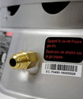 Close-up of propane gas connection on Convection Propane Heater 30 000 To 80 000 BTU Per Hour Heats Up To 2000 Sq Ft No Power Needed Fully Assembled