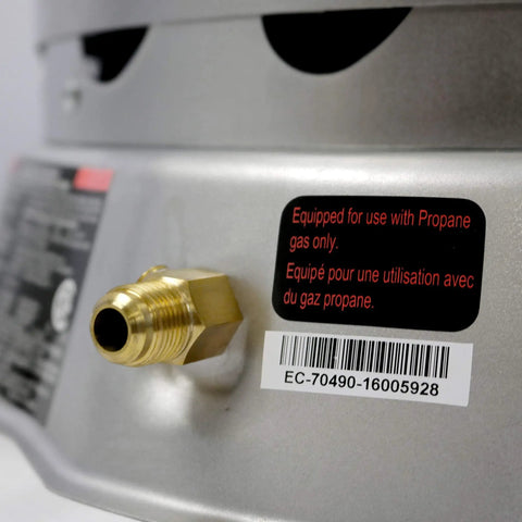 Close-up of propane gas connection on Convection Propane Heater 30 000 To 80 000 BTU Per Hour Heats Up To 2000 Sq Ft No Power Needed Fully Assembled