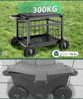 All-In-One Rolling Garden Stool With Wheels, Heavy Duty Outdoor Cart For Yard And Patio, metal design, 300KG load capacity