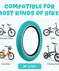20 Inch Kids Bike Tire 20X2 Point 4 Anti Slip Kid Friendly Foldable Replacement Tire For BMX Small Wheel Folding Mountain Bike Green