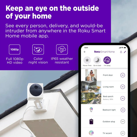 Outdoor Security Camera Weatherproof IP65 Wireless 1080p HD Night Vision With Motion Detection Works With Alexa And Google Assistant Base Station Included Renewed shown installed on exterior