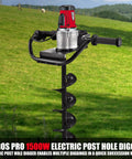 Electric Post Hole Digger With 6 Inch And 4 Inch Auger Bits, 1500W Power in a grassy field