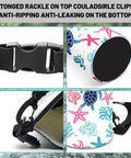 Ultra Dry Roll Top Waterproof Bag For Kayaking And Beach Adventures showing strap, buckle, and Sea Turtle Coral Starfish Pattern details.
