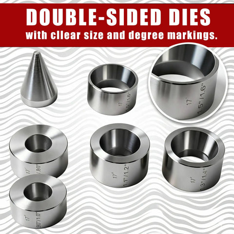 17 Degree Folding Die Set For Ring Sizers And Hydraulic Presses shown with double-sided stainless steel dies and cone