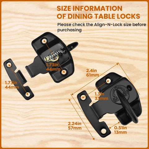 Black Table Leaf Latch Lock Hardware Kit With Mounting Screws For Folding Dining Tables Easy Peasy Install dimensions and details
