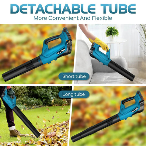 Cordless Leaf Blower With Two Batteries And Charger, 2-Speed No-Hassle Tool showing detachable tube for various cleaning tasks