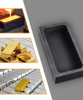 Graphite ingot mold, front view; 4-piece set for metal casting, rectangular 4.01 x 2.01 x 1.01 in.