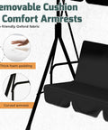 Three Seat Outdoor Porch Swing With Canopy And Cushions For Backyard And Garden Comfort, showing armrests and foam padding