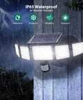 Solar Motion Flood Lights Outdoor 4000LM 236 LED 5 Head Security Wall Lights with Remote IP65 Waterproof in rain