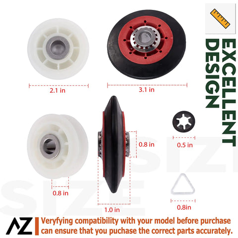Must Have Dryer Repair Kit With Belt, Drum Rollers And Idler Pulley For 3000 Series Dryers, dimensions overview