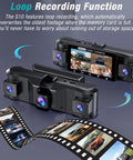 Four Channel 2.5K Dash Cam With Front Rear Left Right Coverage displaying loop recording function and screen view.