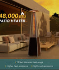 Outdoor Pyramid Patio Heater With 48000 BTU Propane Heat Backyard Ready Bronze 87 Inch Tower Quartz Glass Tube on patio