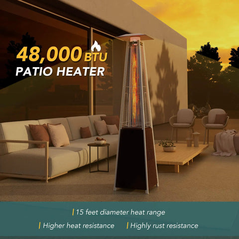 Outdoor Pyramid Patio Heater With 48000 BTU Propane Heat Backyard Ready Bronze 87 Inch Tower Quartz Glass Tube on patio