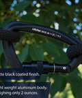 Military Tactical Aluminum Straight Gate D Carabiner With Key Nose For Quick Clip, Matte Black Finish, in use outdoors