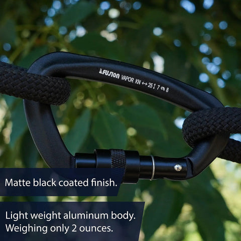 Military Tactical Aluminum Straight Gate D Carabiner With Key Nose For Quick Clip, Matte Black Finish, in use outdoors