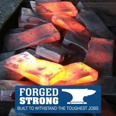 Forged steel heads being crafted for 12 Lb Double Face Sledge Hammer With 36 Inch Wooden Handle Forged Steel Head Made In USA Heavy Duty Demolition Tool For Construction And Driving Stakes Today.