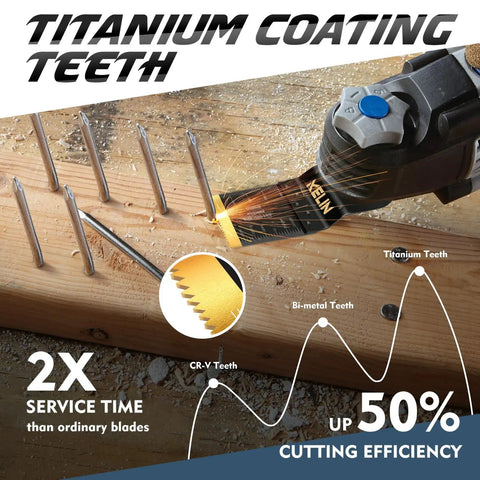 Heavy Duty Titanium Oscillating Tool Blades Kit cutting wood with titanium coating teeth