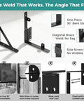 Self-Close Wooden Gate Hardware Kit With Heavy-Duty Bracket And Spring Hinge, Adjustable Tension For Quiet, No Slam Gates, DIY Gate System For Wood Fences And Arbors. Black steel 90° gate bracket with diagonal brace