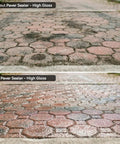 Comparison of paver surface with and without Sharp Heavy Duty High Gloss Wet Look Paver Sealer Water Based Outdoor Driveway Patio Brick And Flagstone Coating One Gallon.