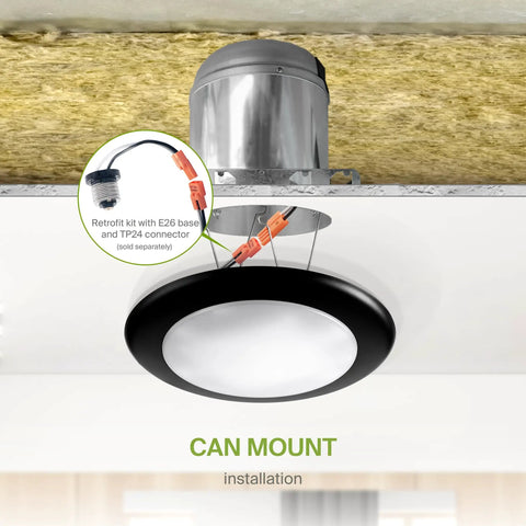 Six Pack 6 Inch LED Disk Lights 15W 5CCT 2700K To 5000K 1245 Lumens installation in recessed can with TP24 connector