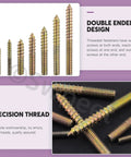 Heavy Duty Zinc Plated Hanger Bolts Assortment Kit Double Ended Dowel Screws For Wood Furniture Assembly in varying lengths.