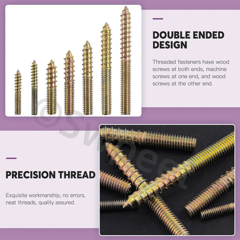Heavy Duty Zinc Plated Hanger Bolts Assortment Kit Double Ended Dowel Screws For Wood Furniture Assembly in varying lengths.