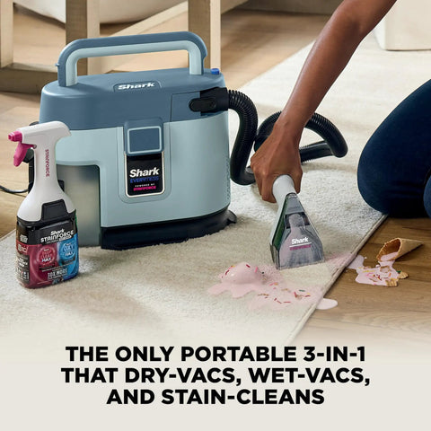 Person using EveryMess Ultra Powerful Mess Busting 3 In 1 Wet Vacuum Dry Vacuum And Stain Eliminator With StainForce Technology.