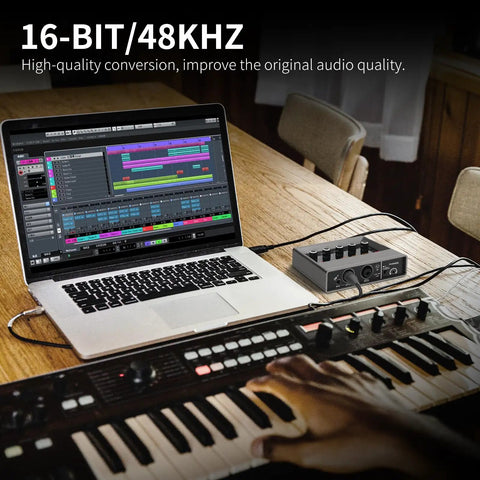 USB Audio Interface For PC With Touch Model 16 Bit 48 kHz Audio Quality DSP Effects 48V Phantom Power XLR Input on desk