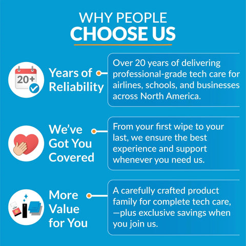 Infographic showcasing reasons to choose the company: reliability, customer support, and value for tech care services.