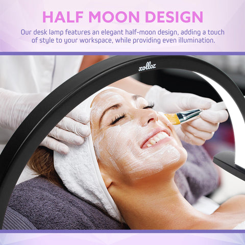 Half Moon LED Nail Lamp With 1600 Lumen Desk Light for Nails Tattoo and Lash Techs over woman receiving facial